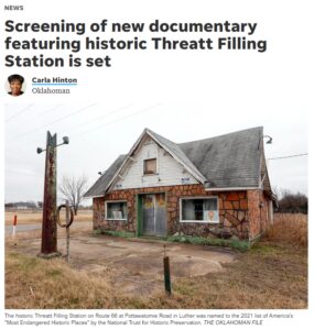 Article from the Oklahoman: Screening of new documentary featuring historic Threatt Filling Station is set